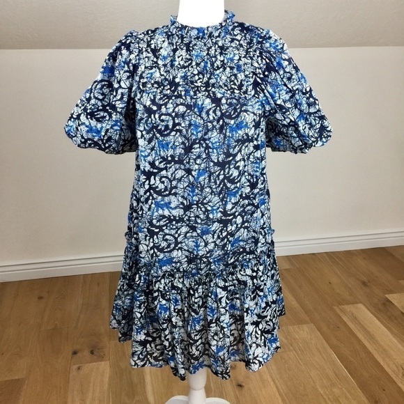 NEW Anthropologie Love the Label Andrea Blue Puff Sleeve Mini Dress - Picture 6 of 15
